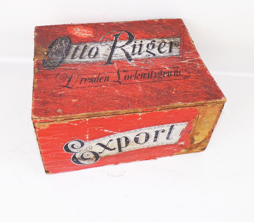 Alte Holzkiste Otto Rüger Dresden Lockwitzgrund um 1900 Schokoladenfabrik 