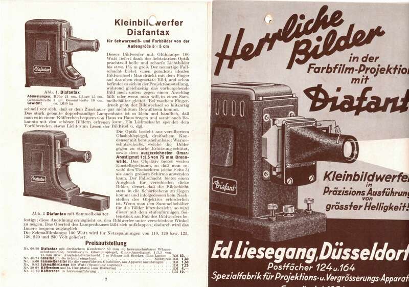 Prospekt Ed. Liesegang Düsseldorf Kleinbildwerfer Heimkino 1939 1