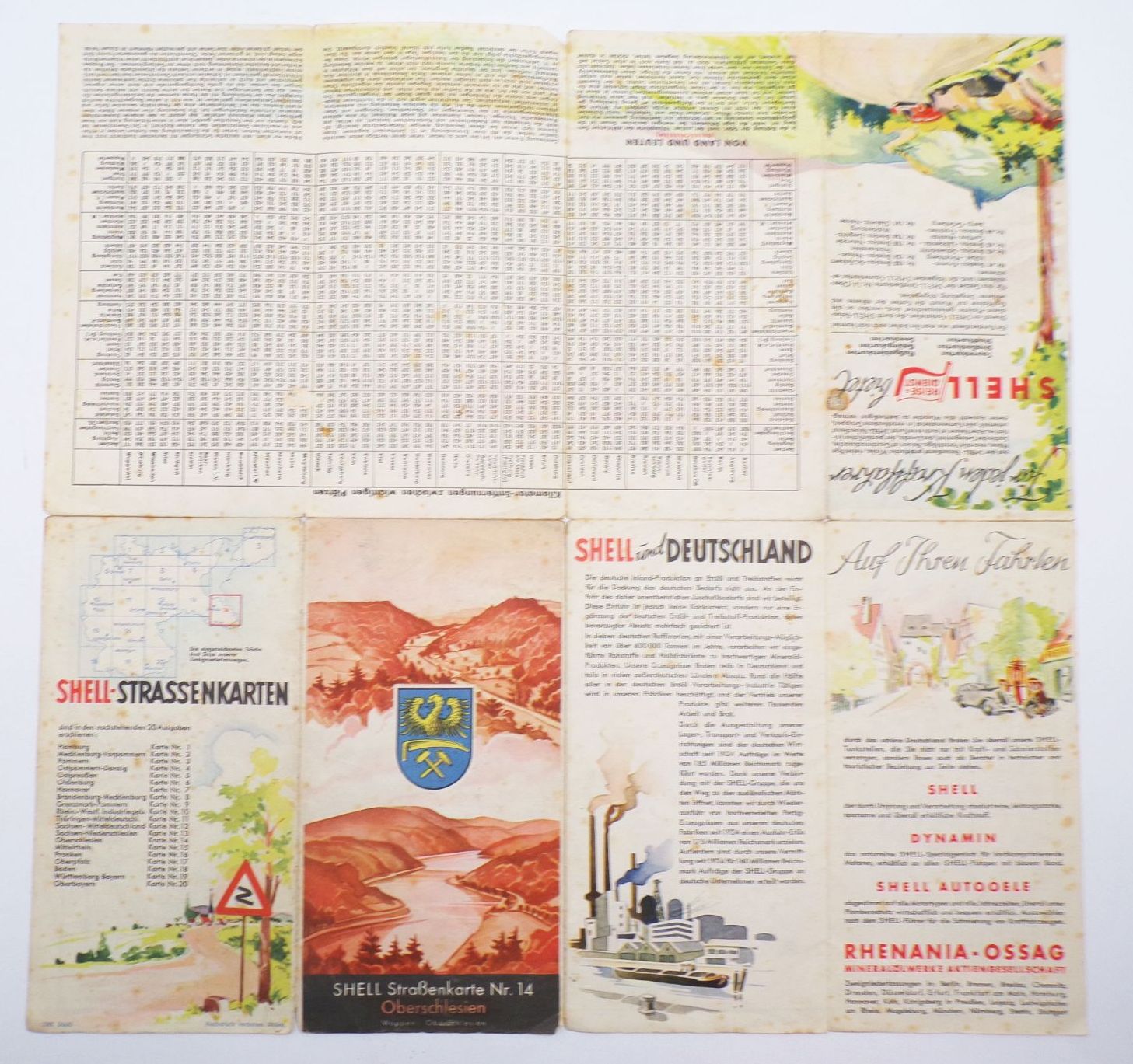 3 x Schlesien Landkarte von Shell um 1930 Oberschlesien Niederschlesien
