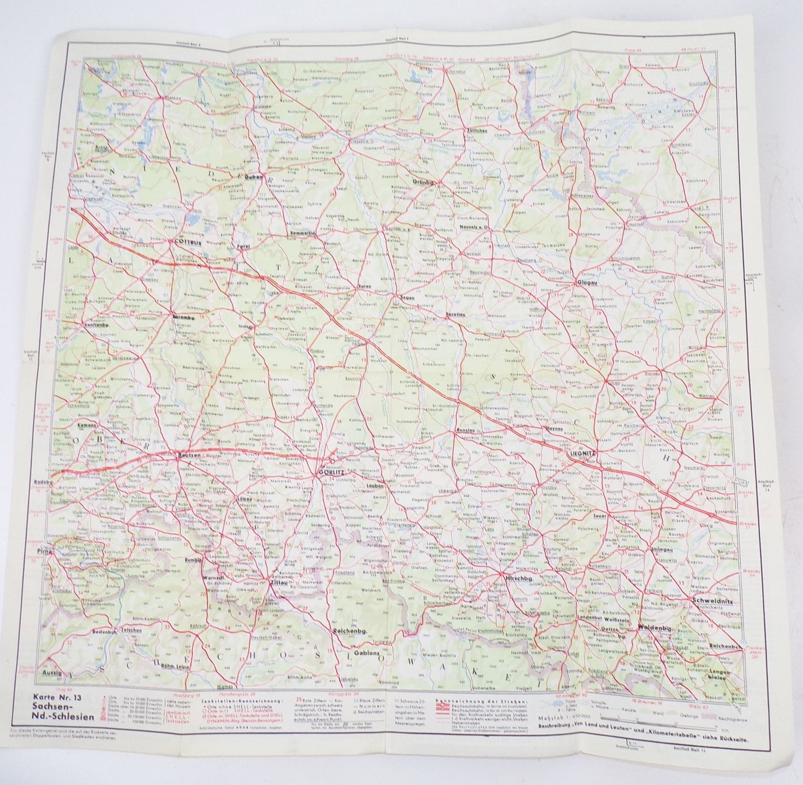 Schlesien Shell Strassenkarte 13 Sachsen Niederschlesien alte Landkarte 
