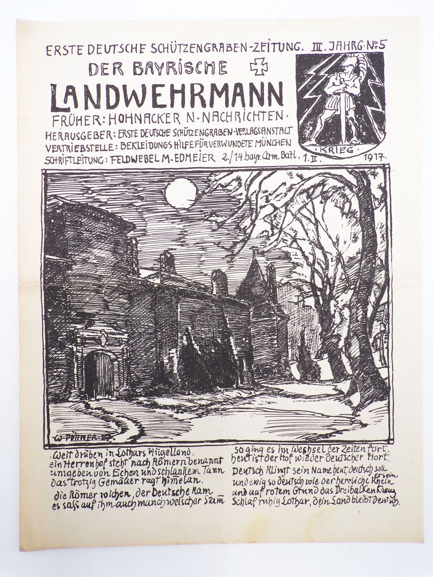 Zeitung 1 Wk Bayerischer Landwehrmann 14 bayerisches Armee Bataillon 1917
