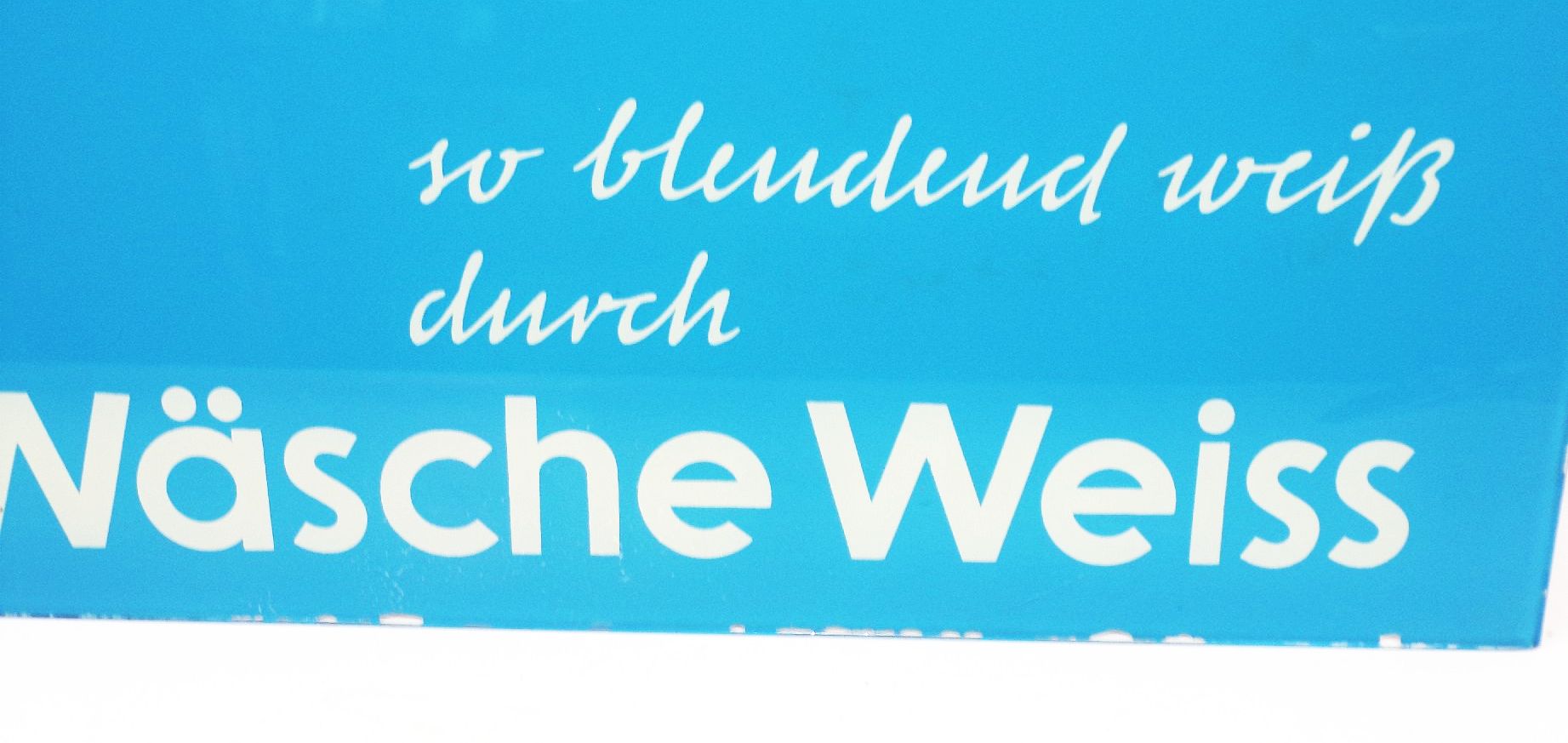 DDR Glasschild Wäsche Weiss VEB Farbenfabrik Wolfen 1959 Reklame Schild