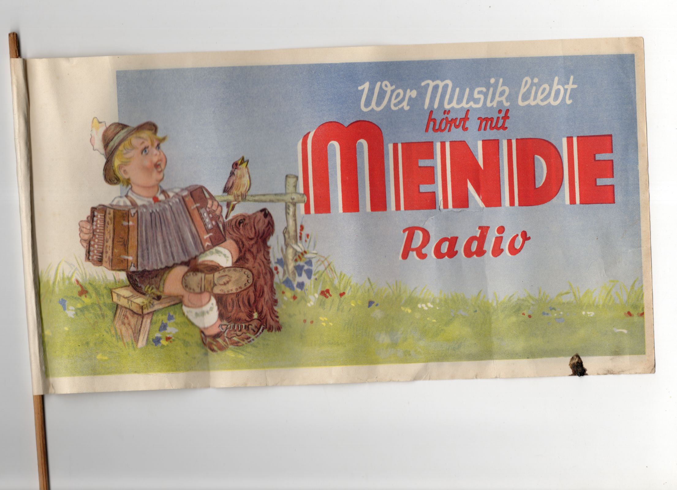 Alter Mende Radio Fahne aus Papier Reklame Werbung Sammler 1930er Alter Mende Radio Fahne aus Papier Reklame Werbung Sammler 1930er