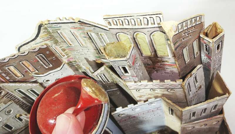 Uralt Jerusalem aus Pappe um 1900 Weihnachten Deko 