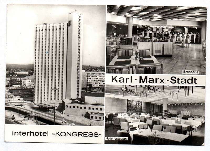 Postkarte Foto Karl-Marx-Stadt Ansichtskarte Interhotel Brasserie Hotelrestaurant