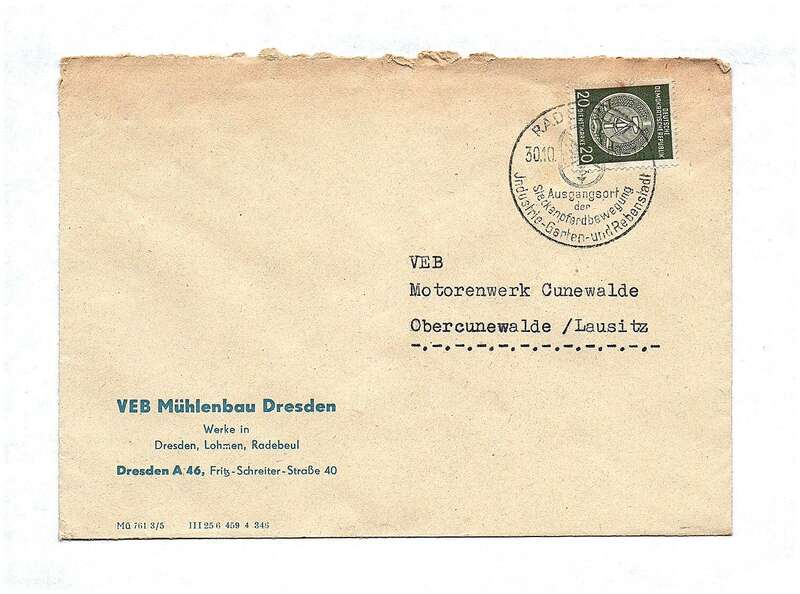 Brief 1959 DDR VEB Mühlenbau Werke Dresden