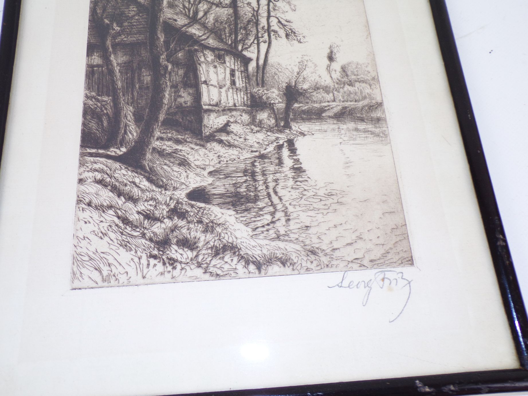 Georg Fritz Dresden Radierung Haus am Fluss 