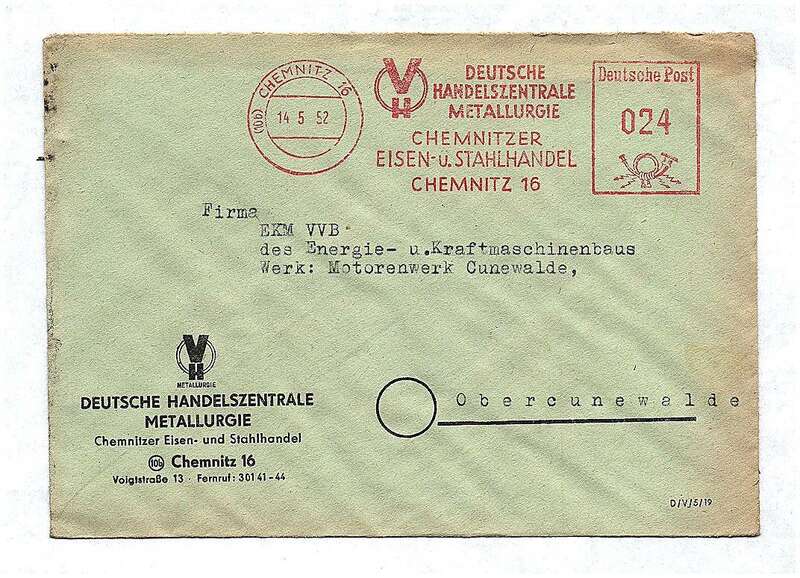 Deutsche Handelszentrale Metallurgie Chemnitzer Eisen Stahlhandel 1952 DDR