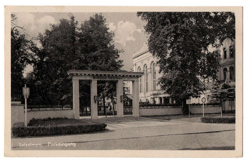 Ak Salzelmen Parkeingang Volksbad DDR 1955