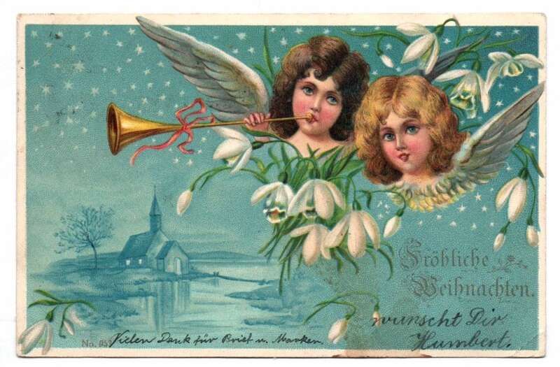 Ak Engel mit Posaune Schneeglöckchen Fröhliche Weihnachten 