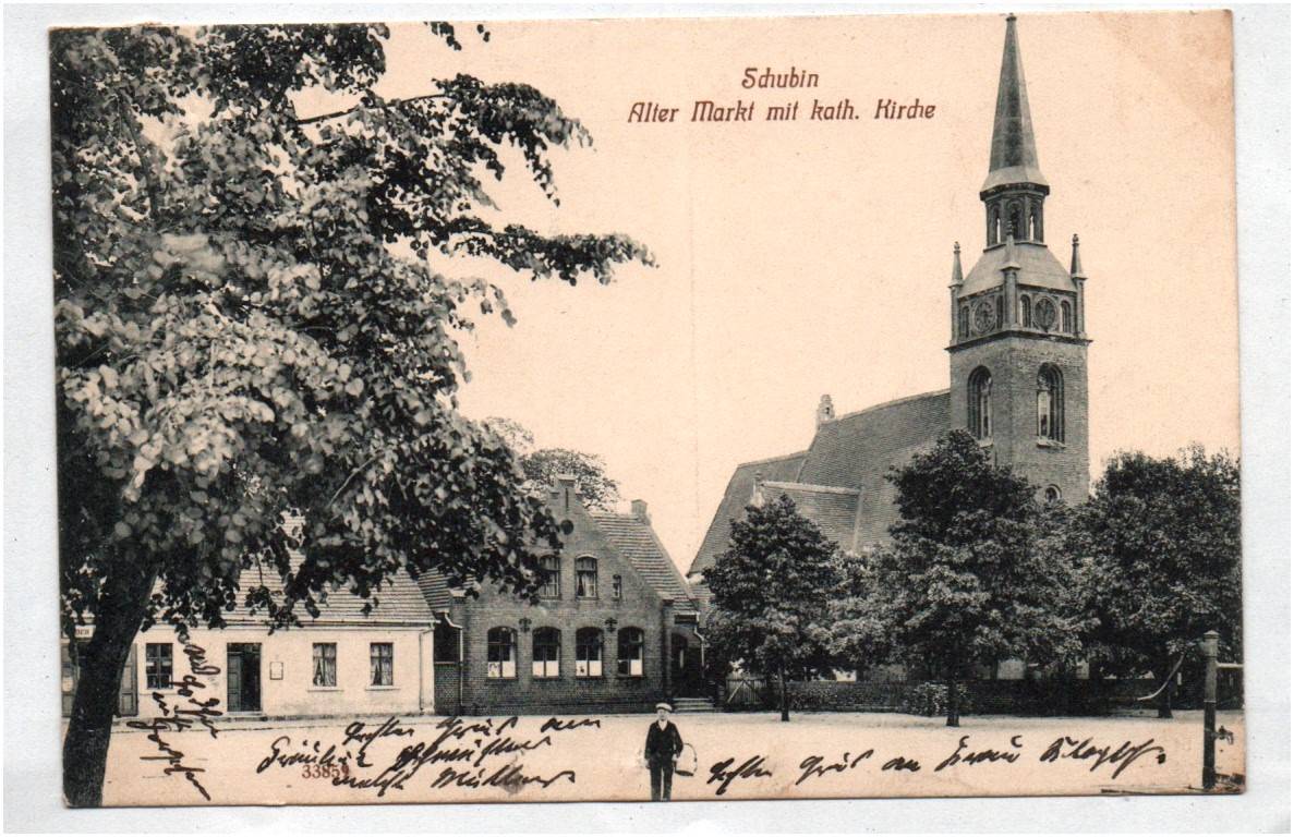 Ak Schubin bei Bromberg Alter Markt mit katholischer Kirche 1911 Westpreußen