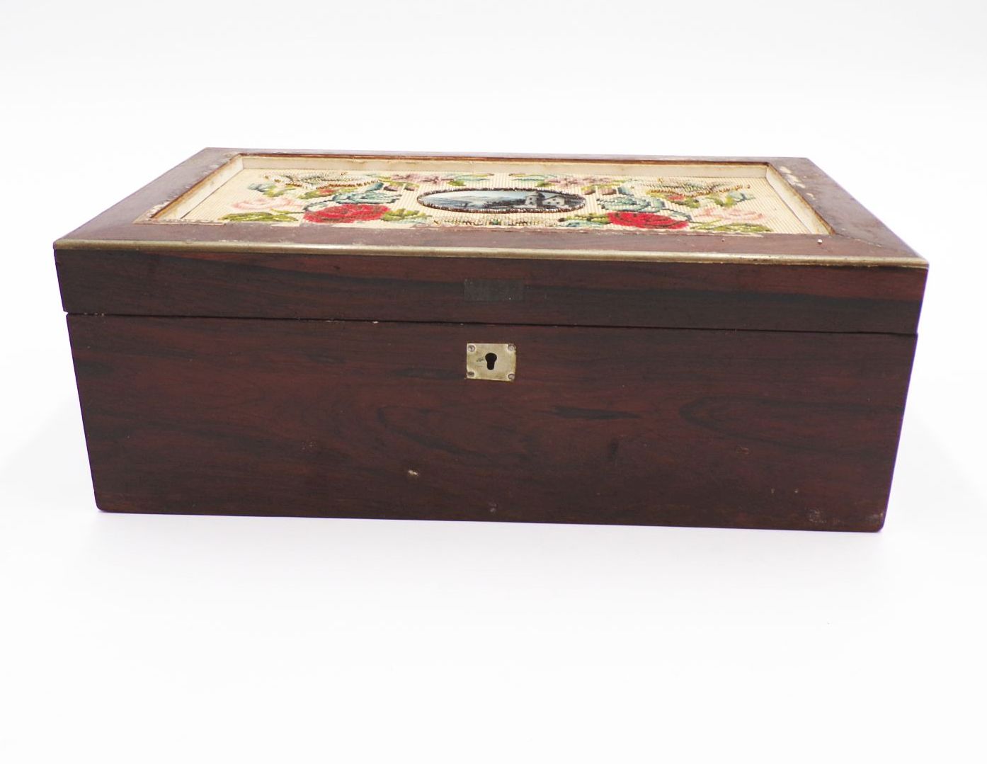 Alte Schatulle Holz Häkel Motiv Vintage Box Antik Truhe Deko