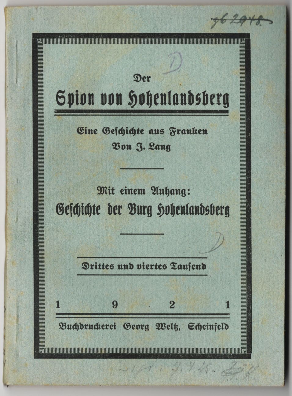 Der Spion von Hohenlandsberg 1921 Geschichte der Burg Der Spion von Hohenlandsberg 1921 Geschichte der Burg