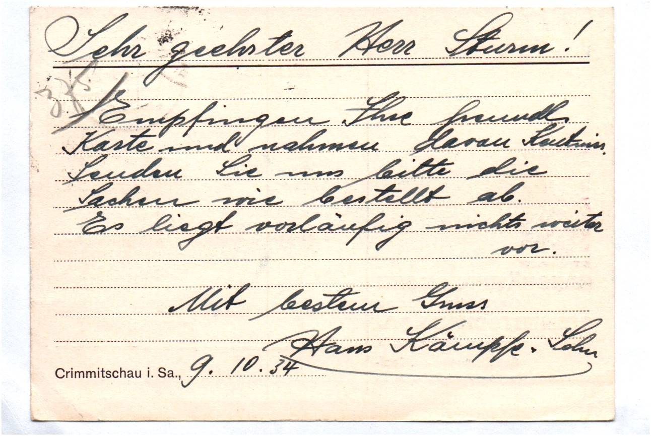 Firmen Postkarte Kämpfe u Sohn Gartenbau Crimmitschau 1934 Firmen Postkarte Kämpfe u Sohn Gartenbau Crimmitschau 1934