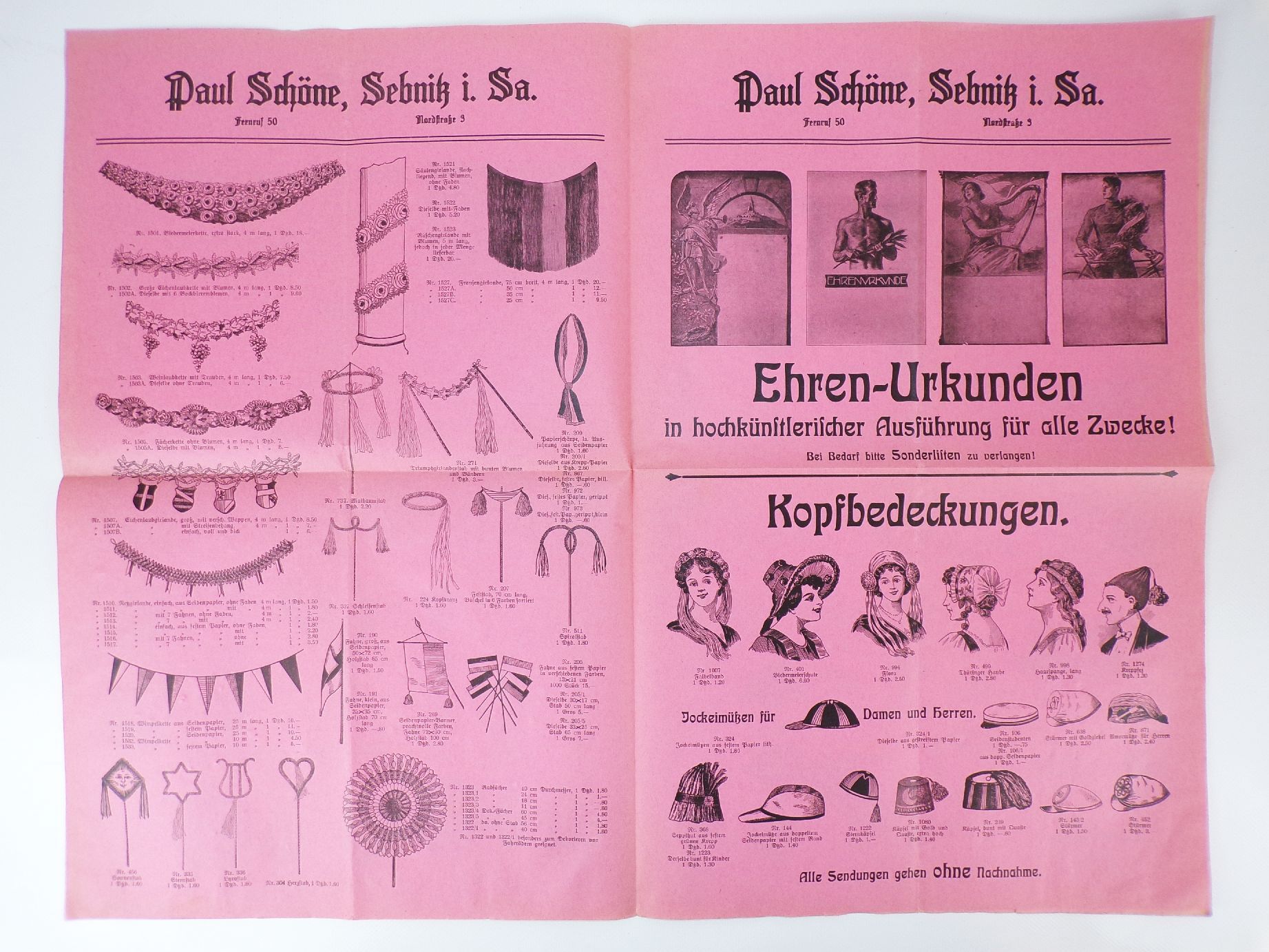 Preisliste Paul Schöne Sebnitz Sachsen Feuerwerk Girlanden Kostüme um 1930