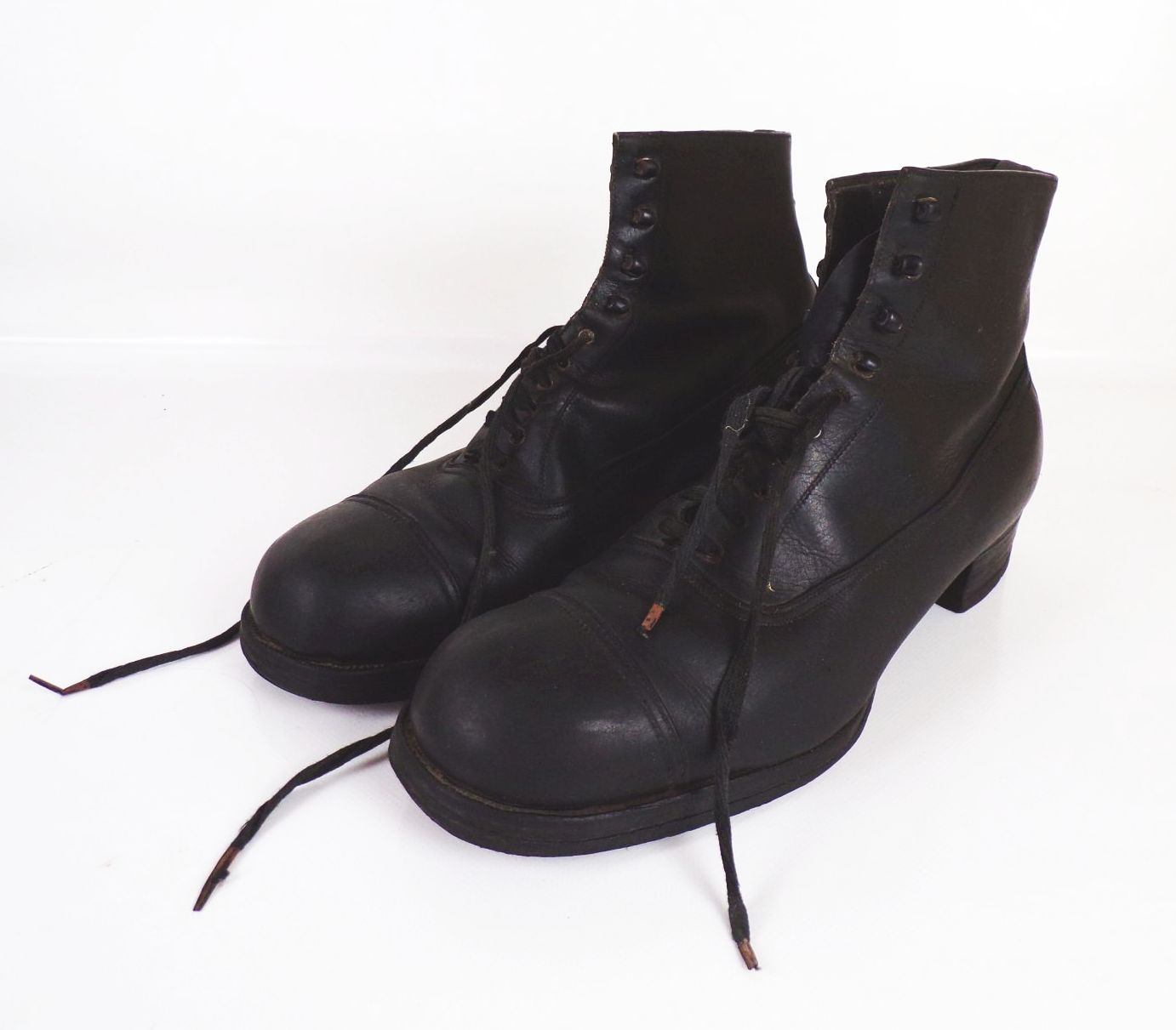 Alte Herren Schuhe Schwarz Leder 1940er gefüttert Größe 41 Vintage