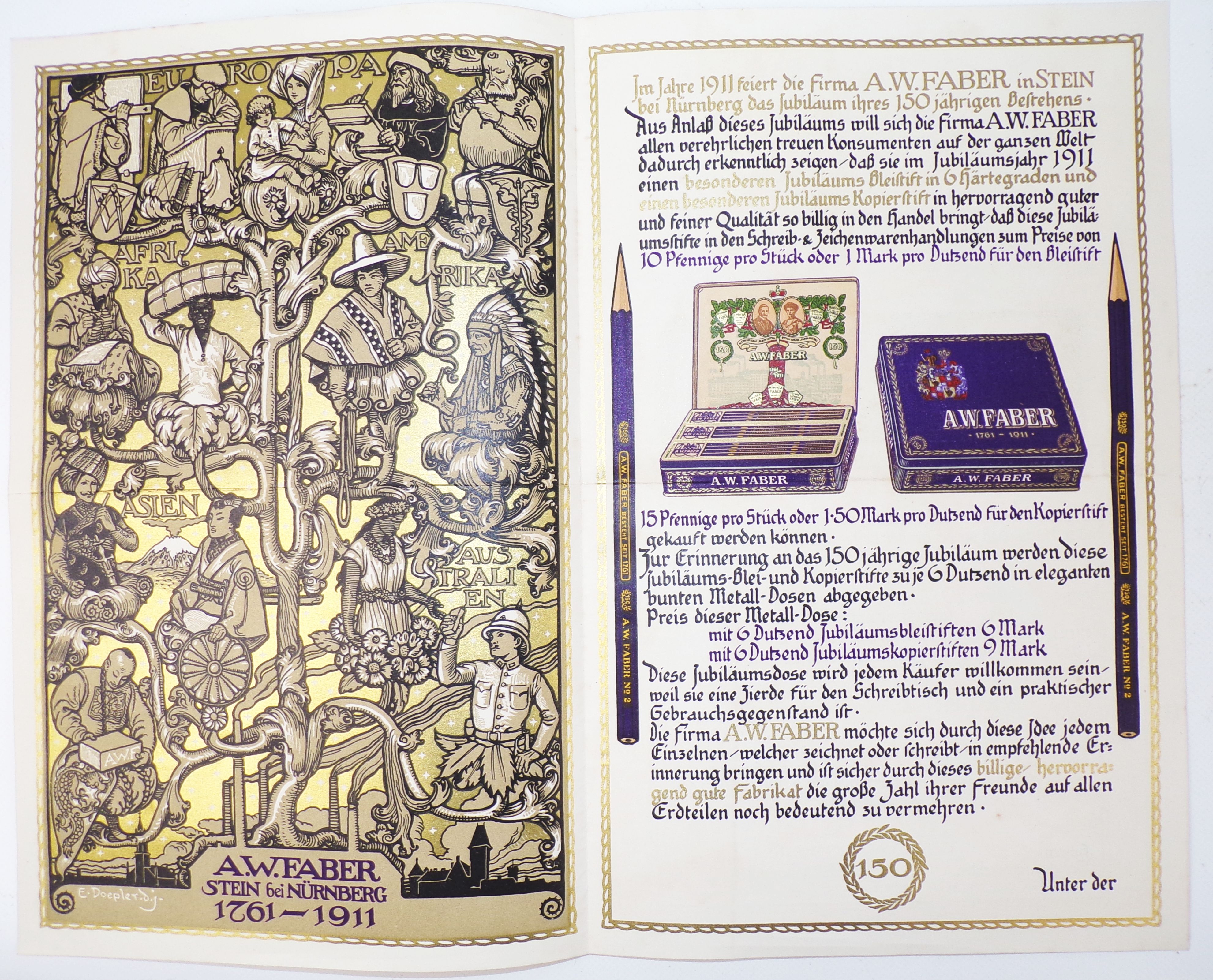 Faber Castell Prospekt 1911 Firmenjubiläum Reklame 