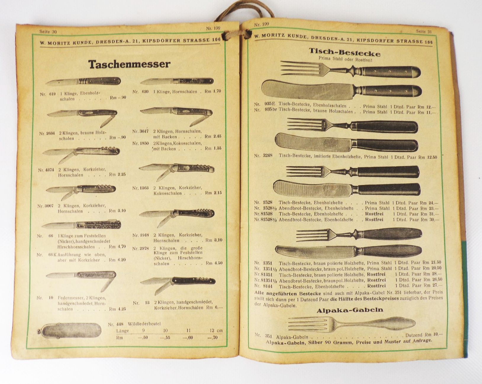 Alter Katalog Moritz Kunde Dresden Werkzeuge Taschenmesser 1930 er 
