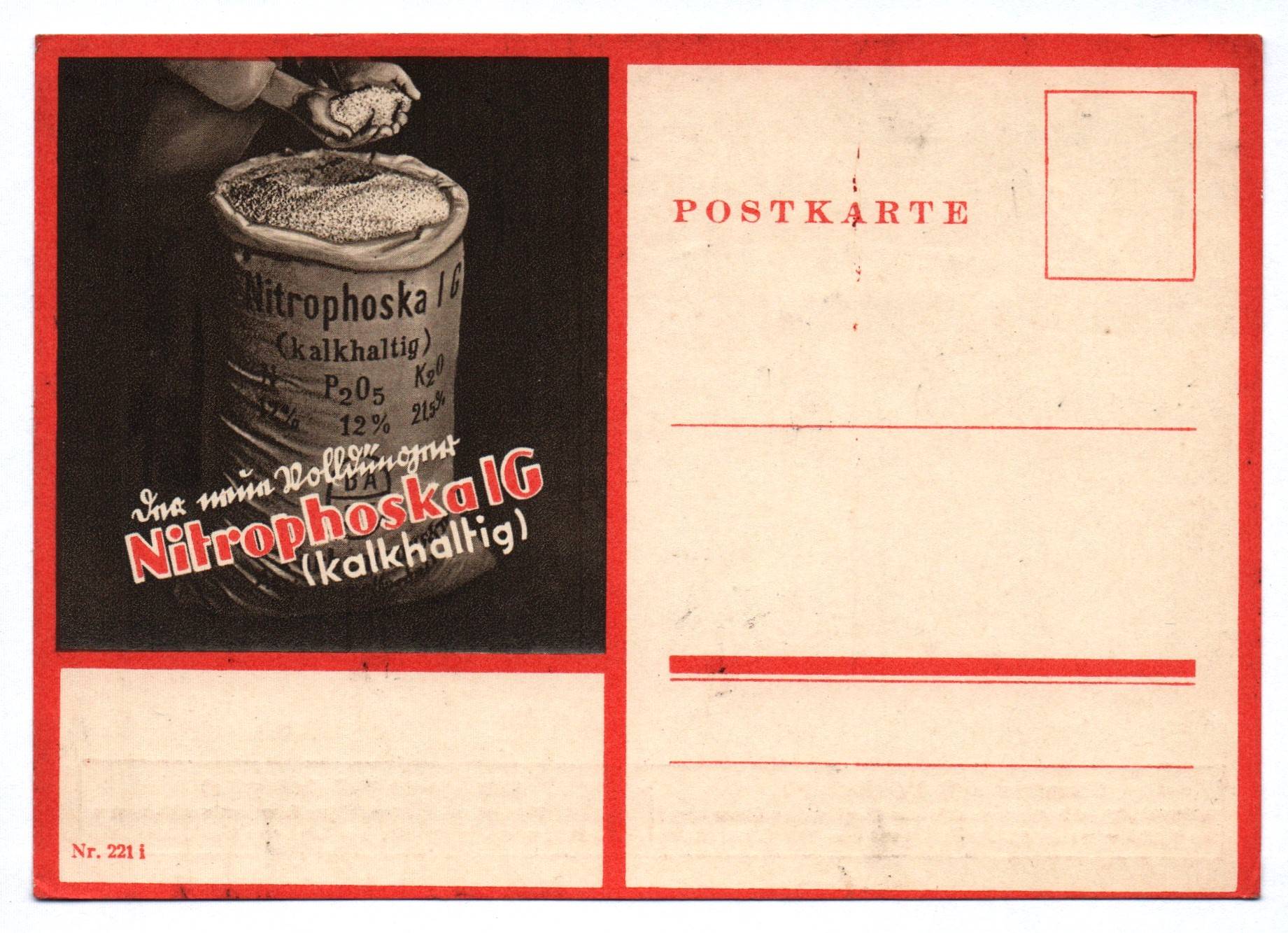 Postkarte Reklame Nitrophoska IG Das neue Volldüngemittel