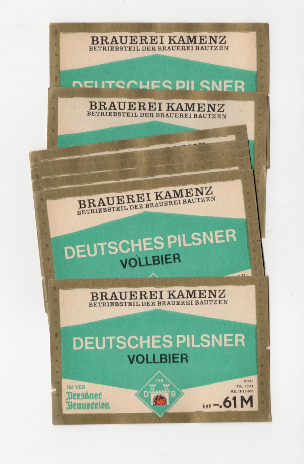 Bieretikett DDR Deutsches Pilsner Vollbier Brauerei Kamenz