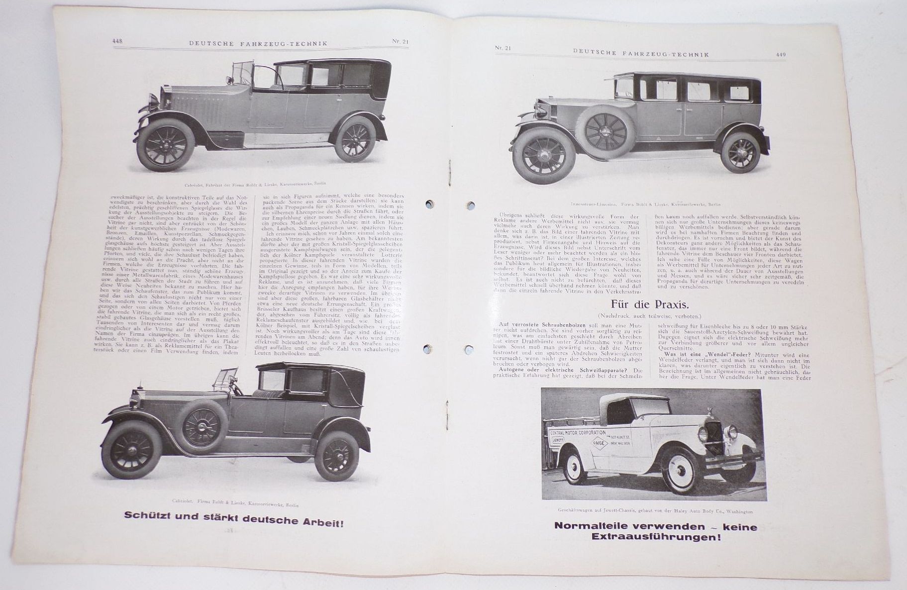 Deutsche Fahrzeug Technik 1926 Zeitschriften Automobil KFZ Oldtimer 