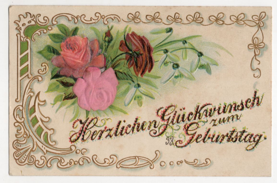 Litho Ak Rosen Glückwunsch zum Geburtstag mit Seide geprägt um 1900