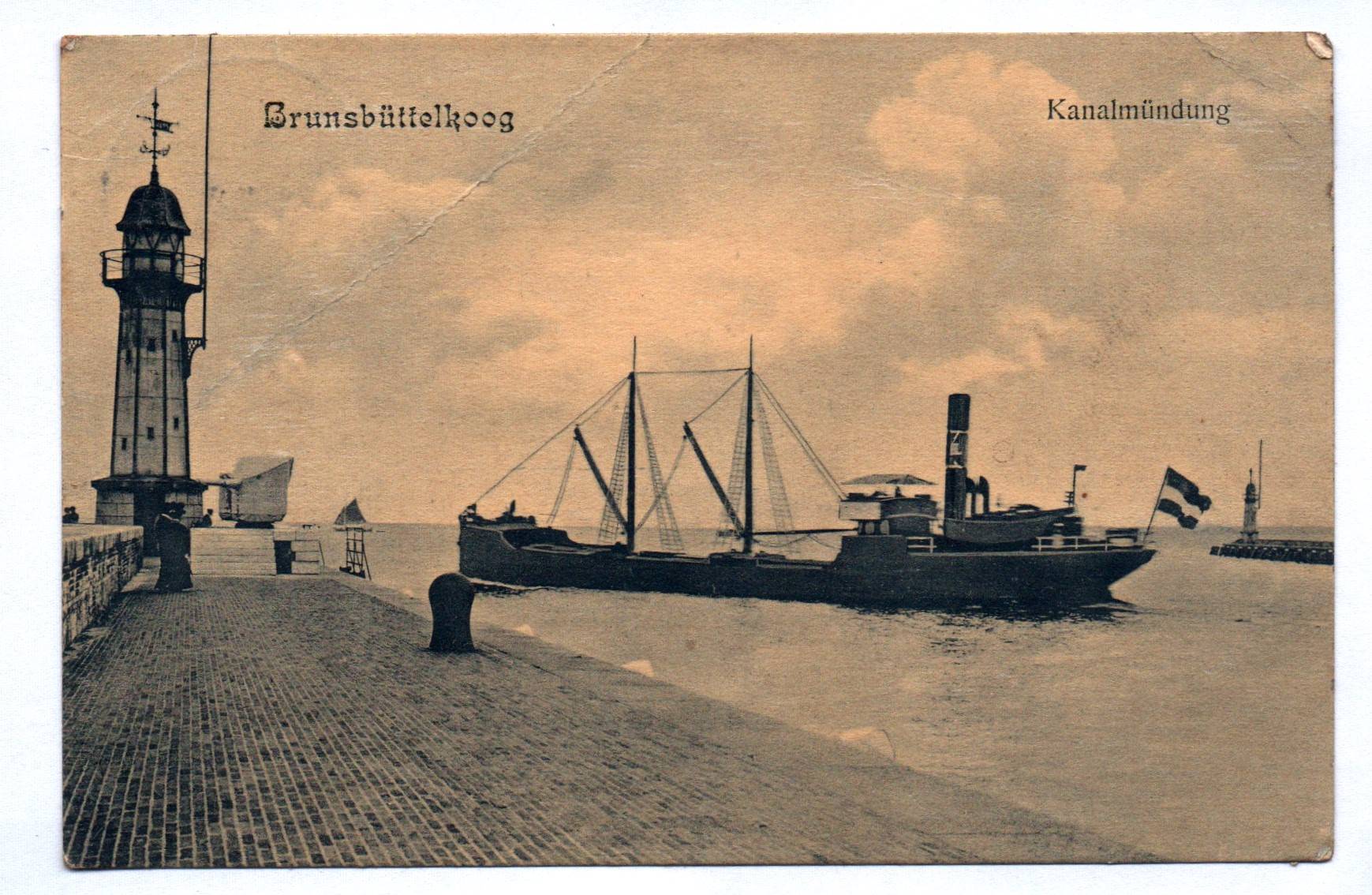 Künstler Ak Brunsbüttelkoog Kanalmündung Schiff 1912