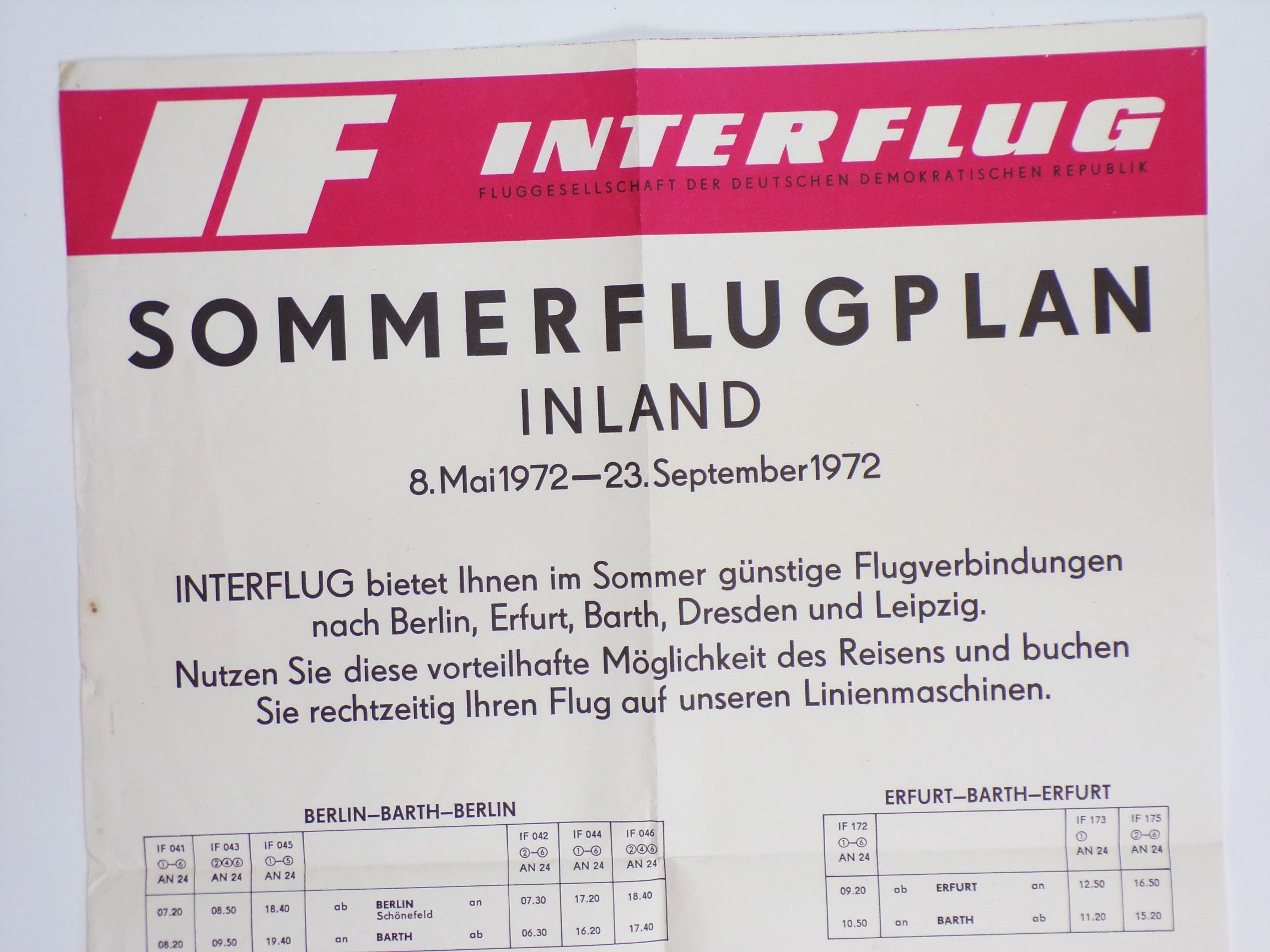 DDR Plakat Interflug Sommerplan 1972 Flugplan | 18947