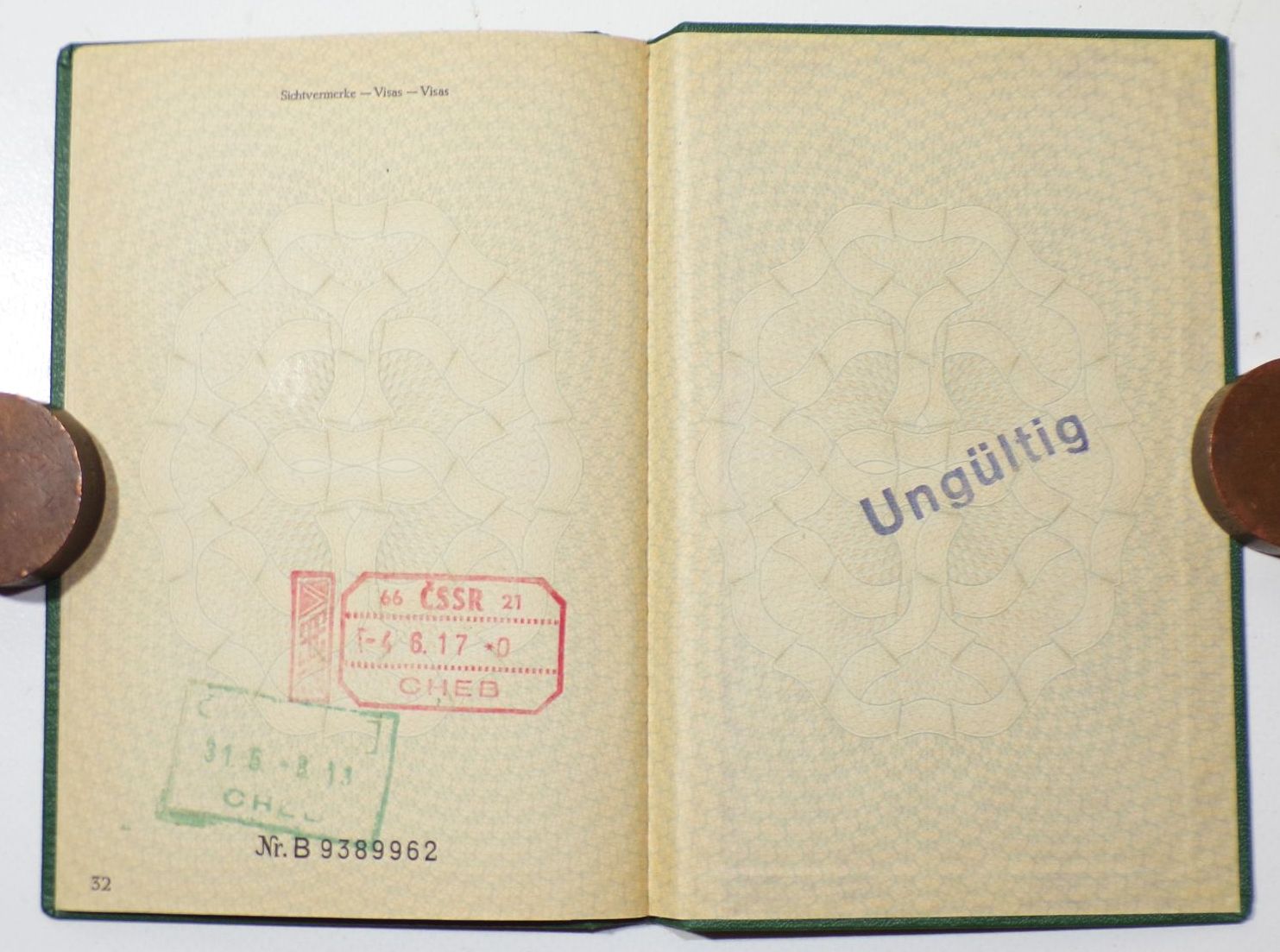 Reisepass BRD 1975 ungültig Visum Stempel
