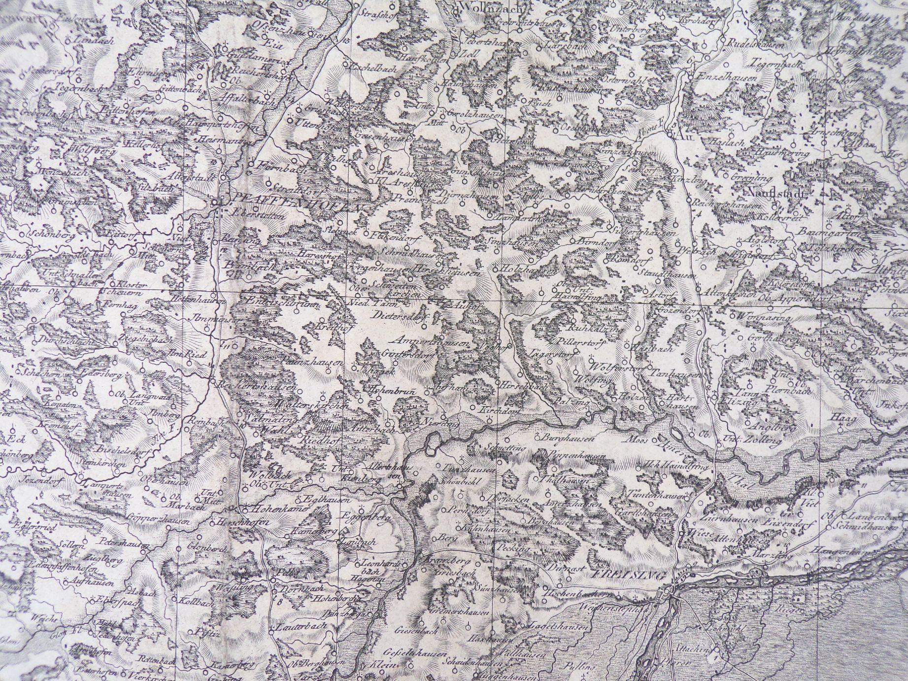 Übersichtskarte kgl Jagd Reviere im Leibgehege Münsingen Bayern um 1840 Karte