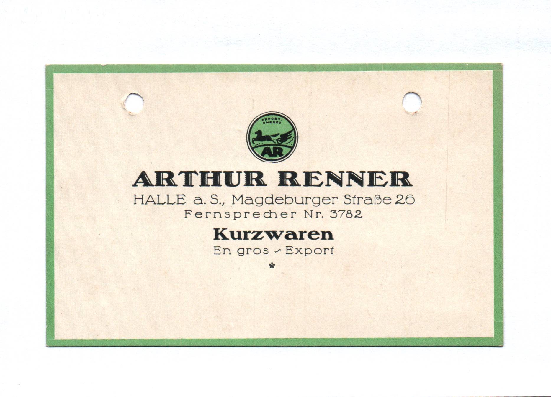 Visitenkarte Arthur Brenner Halle an der Saale Visitenkarte Arthur Brenner Halle an der Saale