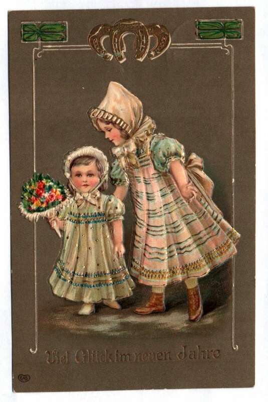 Präge Ak Kinder fein angezogen 1908 Neujahr