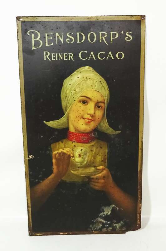 Lithografiertes Blechschild Bensdorp Reiner Cacao um 1900 selten !