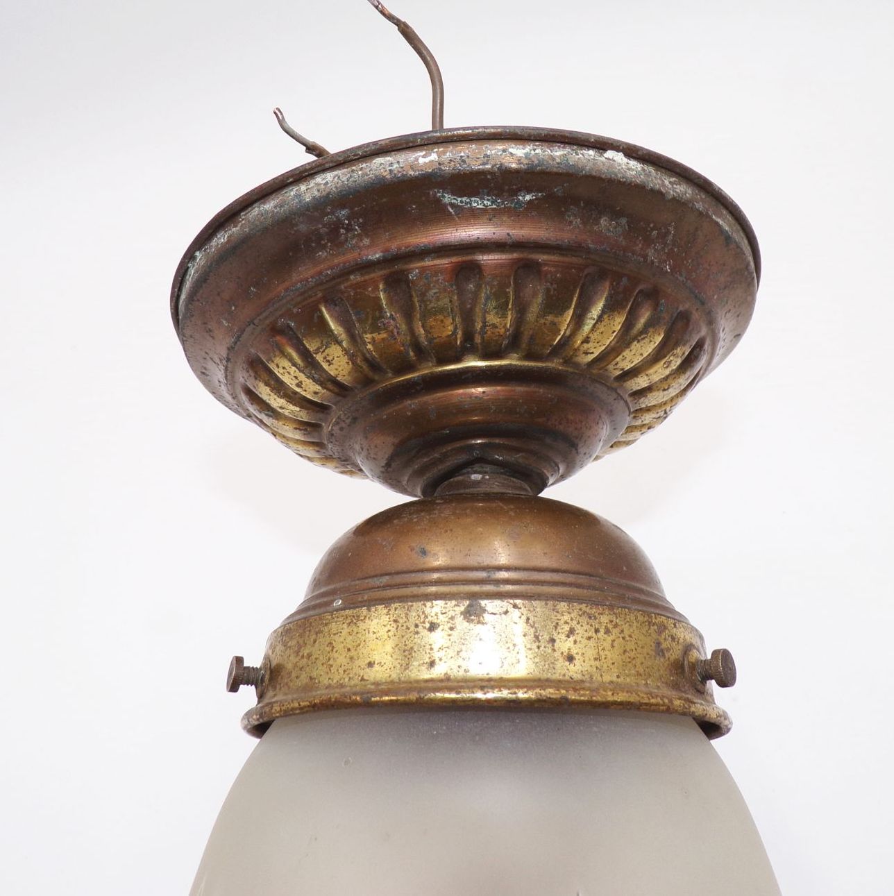 Alte Deckenleuchte Antik um 1900 Messing Glas E27 Lampe