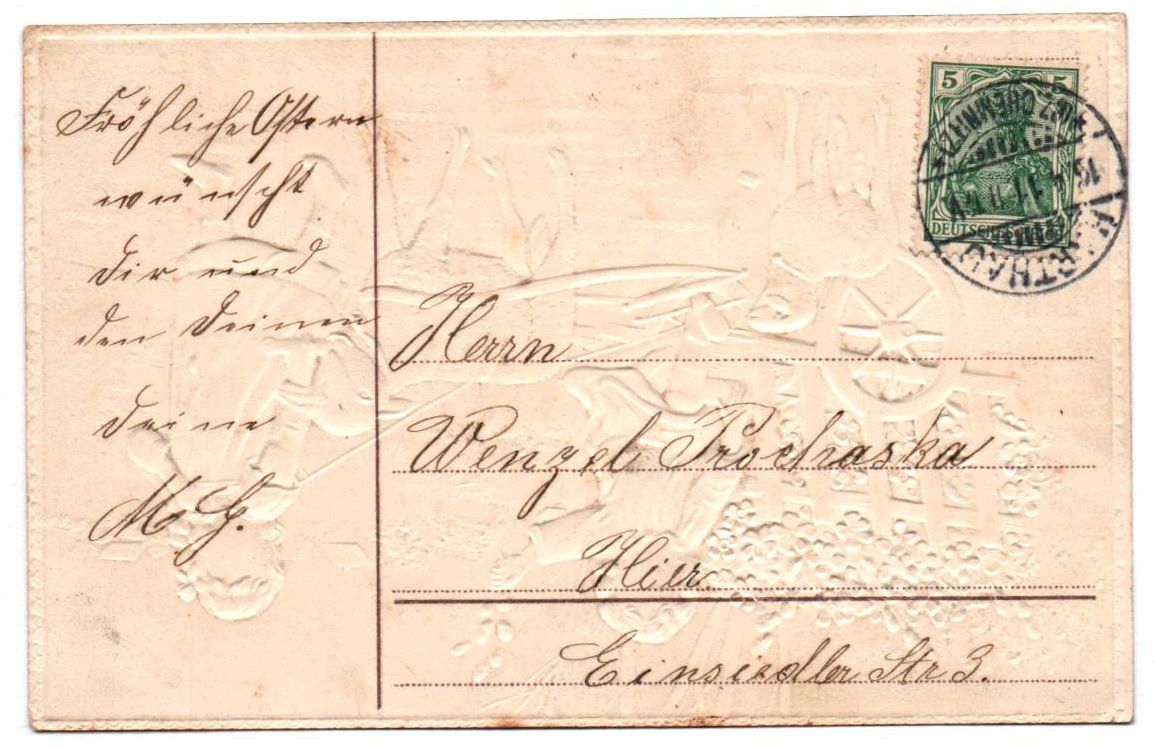 Ak Kinder mit Kutsche Lämmern Vergissmeinnicht 1911 geprägt