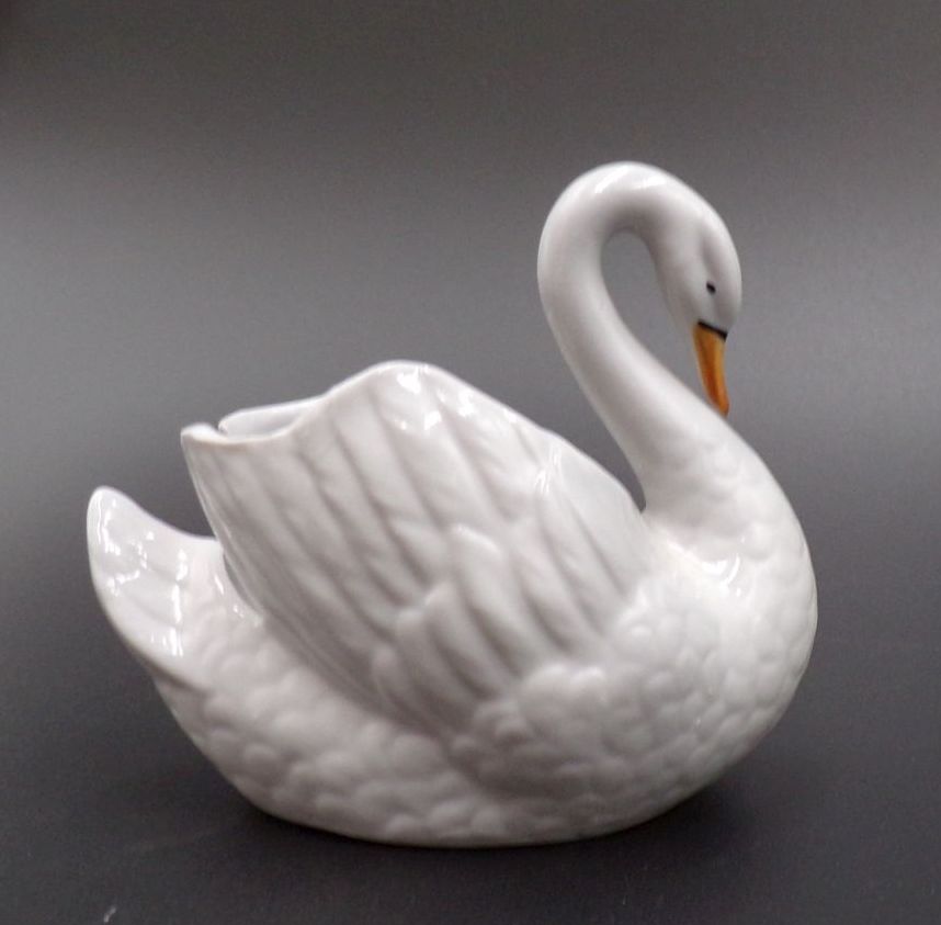 Alter Porzellanfigur Schwan Andenken an Stralsund Am Hafen 