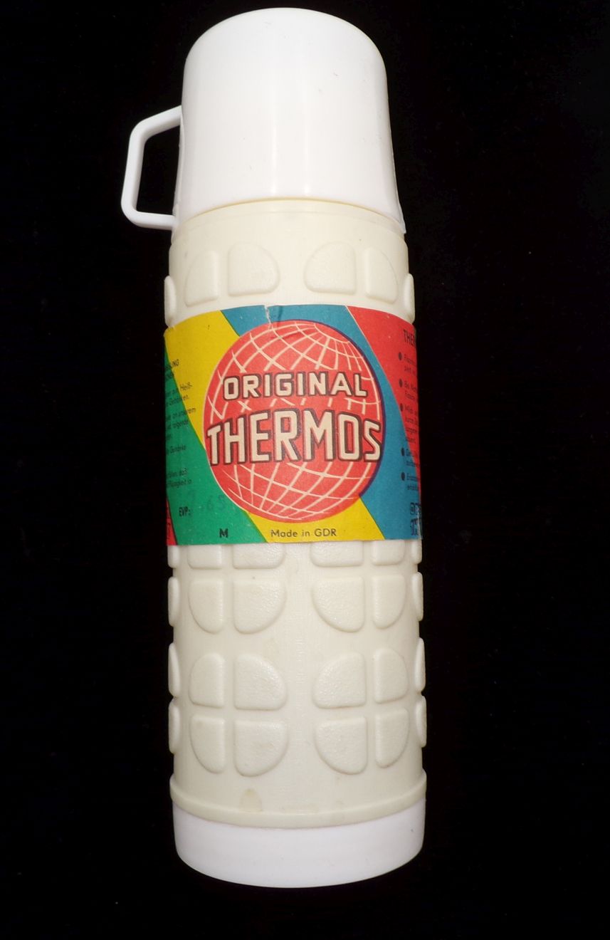 Alte Thermoskanne Original Thermos DDR Weiß Kunststoff Vintage