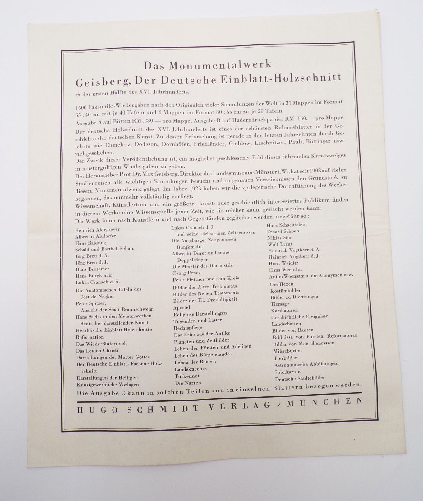 Hugo Schmidt München Der Deutsche Einblatt Holzschnitt Max Geisberg