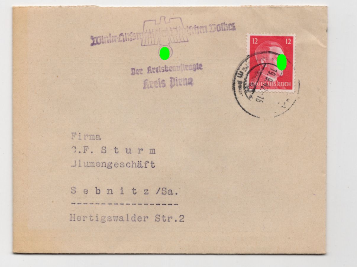 Brief Winterhilfswerk Pirna 1942 Vignetten III Reich