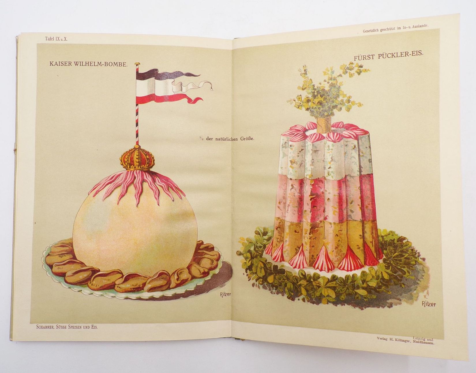 Süße Speisen und Eis von Karl Scharrer um 1910 Chromolithografie