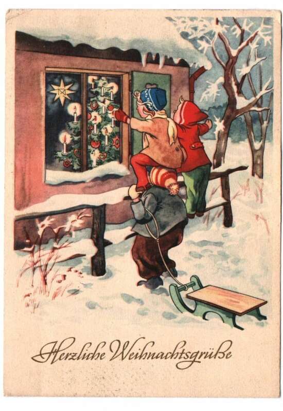 Ak Kinder schauen ins Fenster Christbaum Weihnachten 1954 DDR