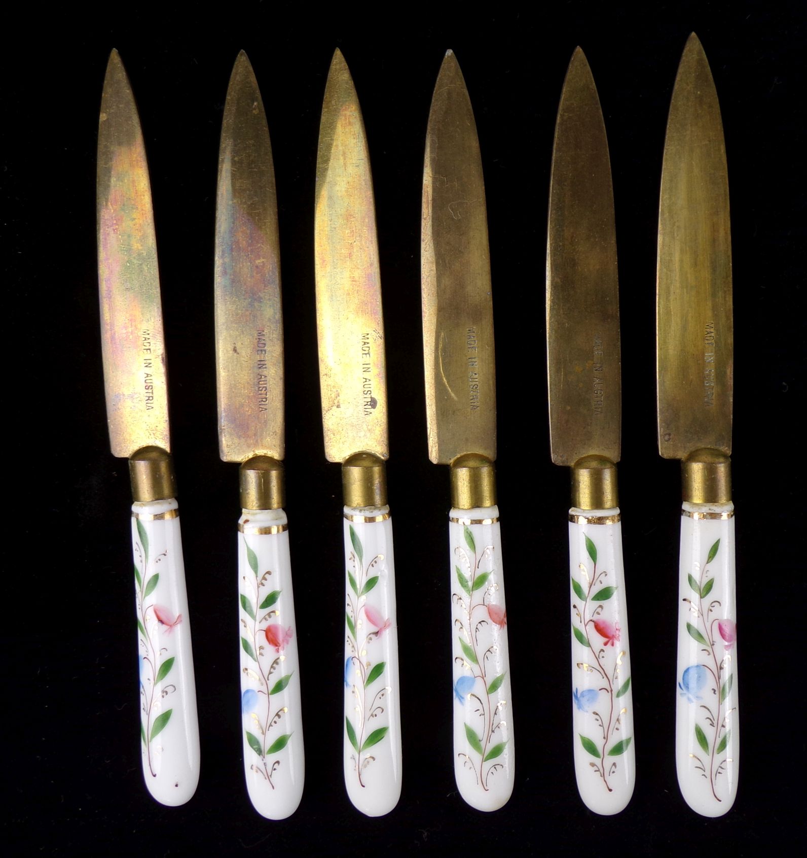 Alte Obstmesser Porzellan Griff Made in Austria 6 Stück Antike Messer 