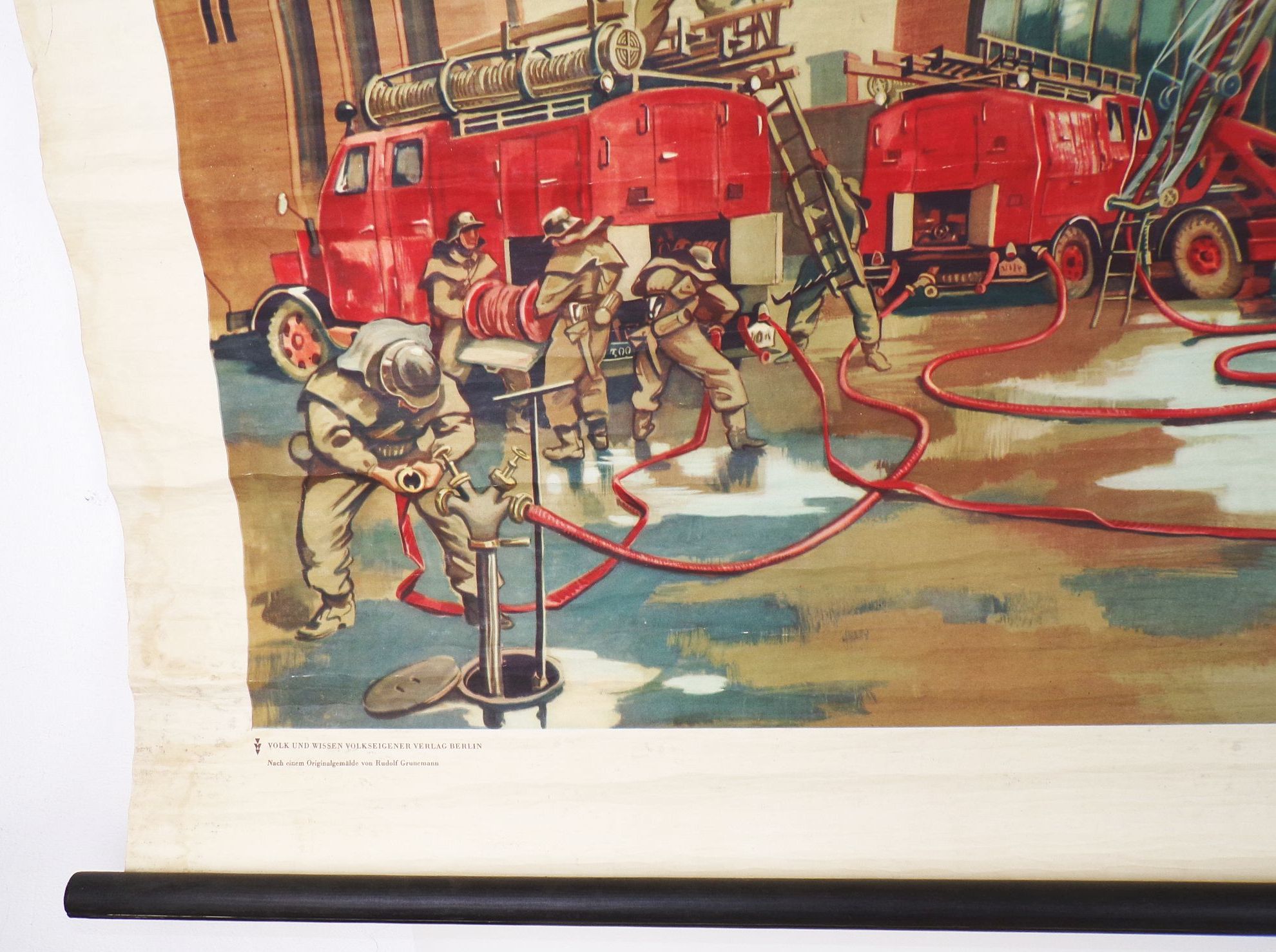 Alte Rollkarte unsere Feuerwehr DDR Wandtafel Grunemann Vintage Deko 