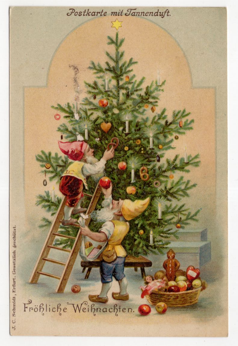 Litho Ak Zwerge schmücken Weihnachtsbaum Fröhliche Weihnachten