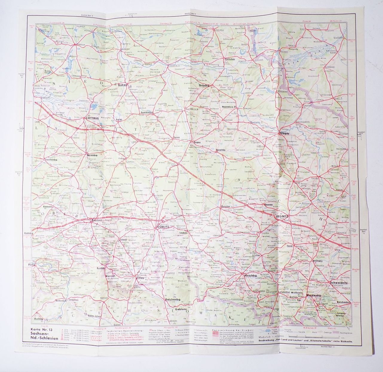 Shell Strassenkarte 13 Sachsen Niederschlesien 1930er Reisedienst 