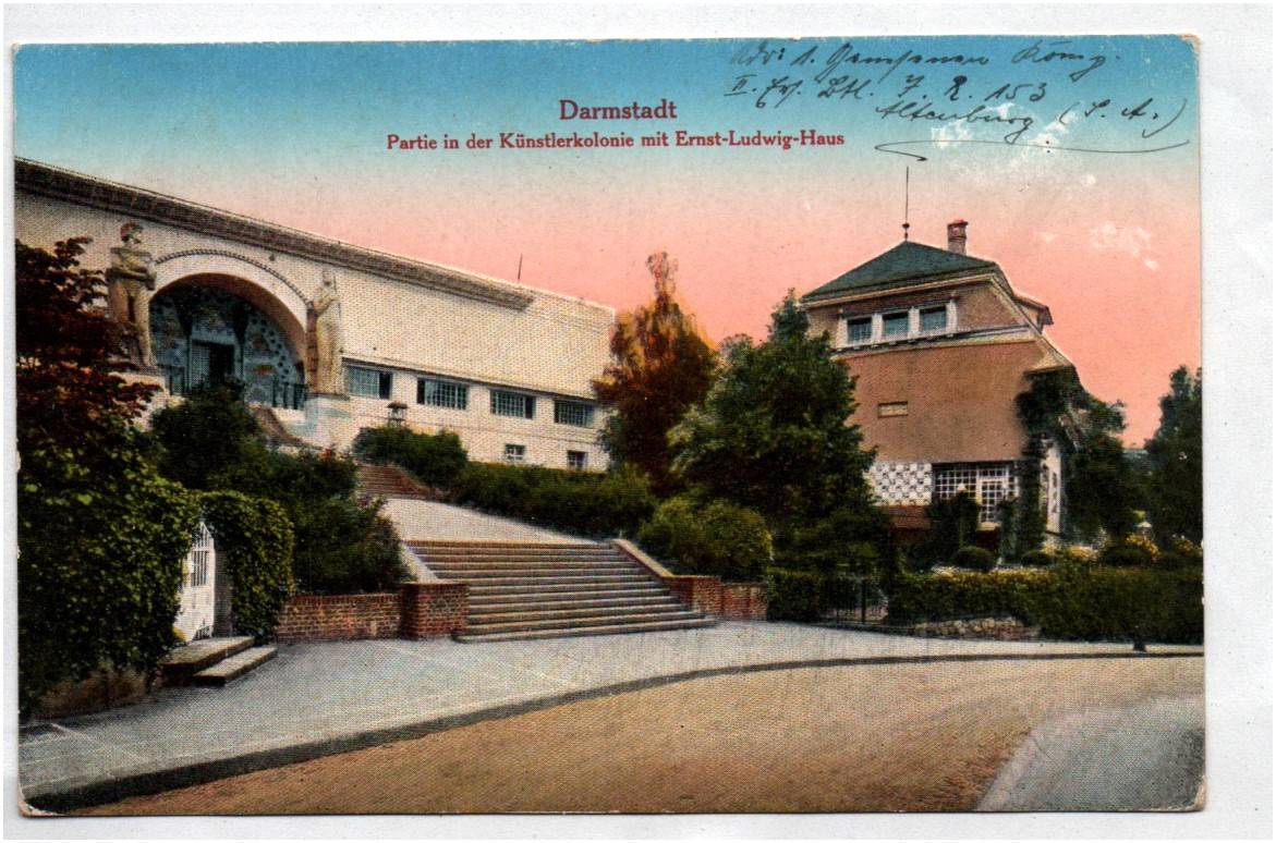 Ak Darmstadt Partie an der Künstlerkolonie mit Ernst Ludwig Haus 1917 Feldpost