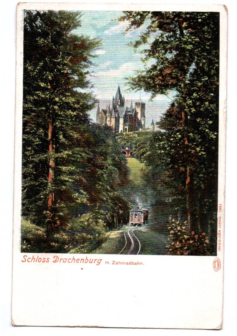 Litho Ak Schloss Drachenburg mit Zahnradbahn um 1910 Königswinter Litho Ak Schloss Drachenburg mit Zahnradbahn um 1910 Königswinter