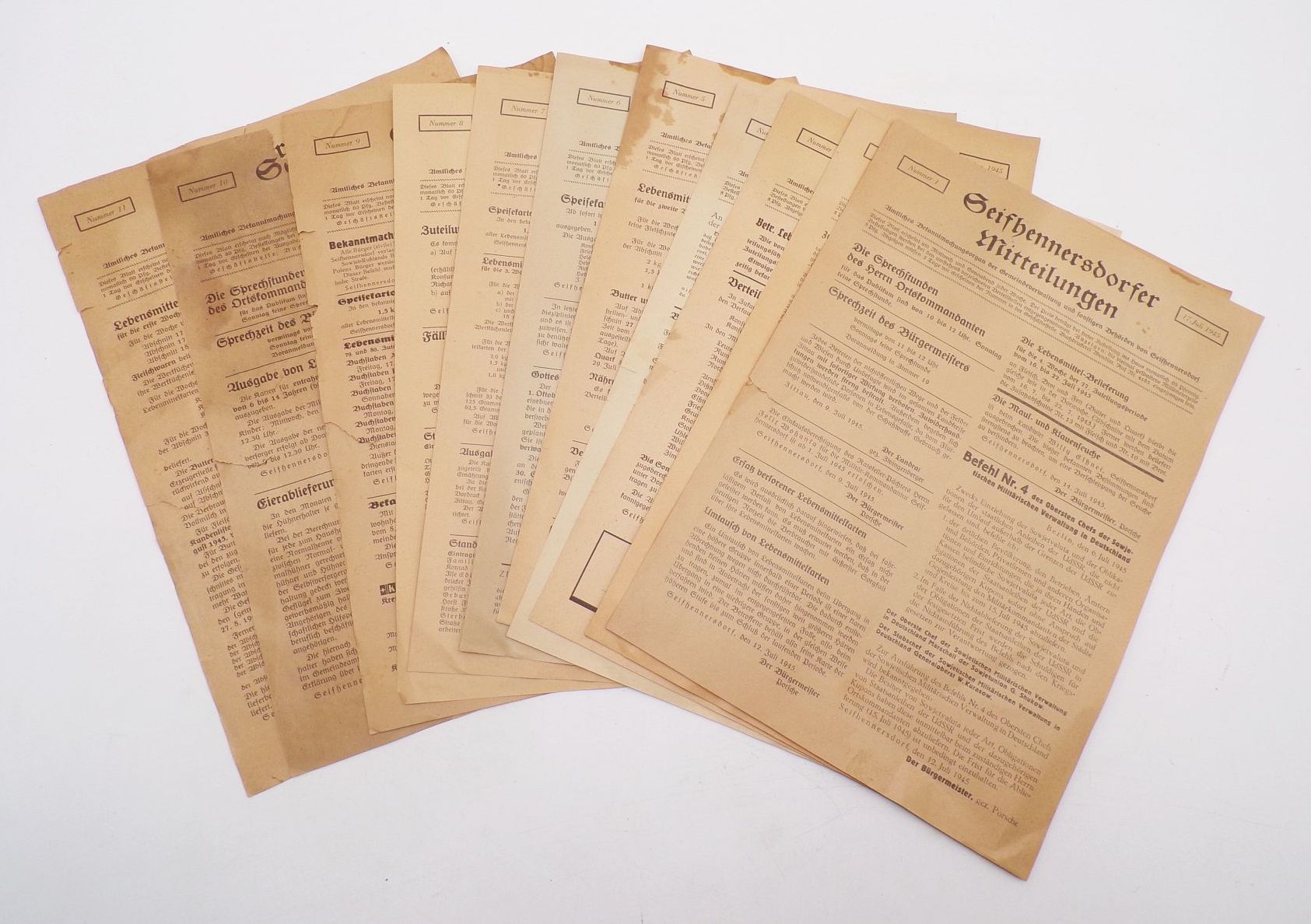 Seifhennersdorf Mitteilungen 1945 Bekanntmachungen 1 bis 11 selten