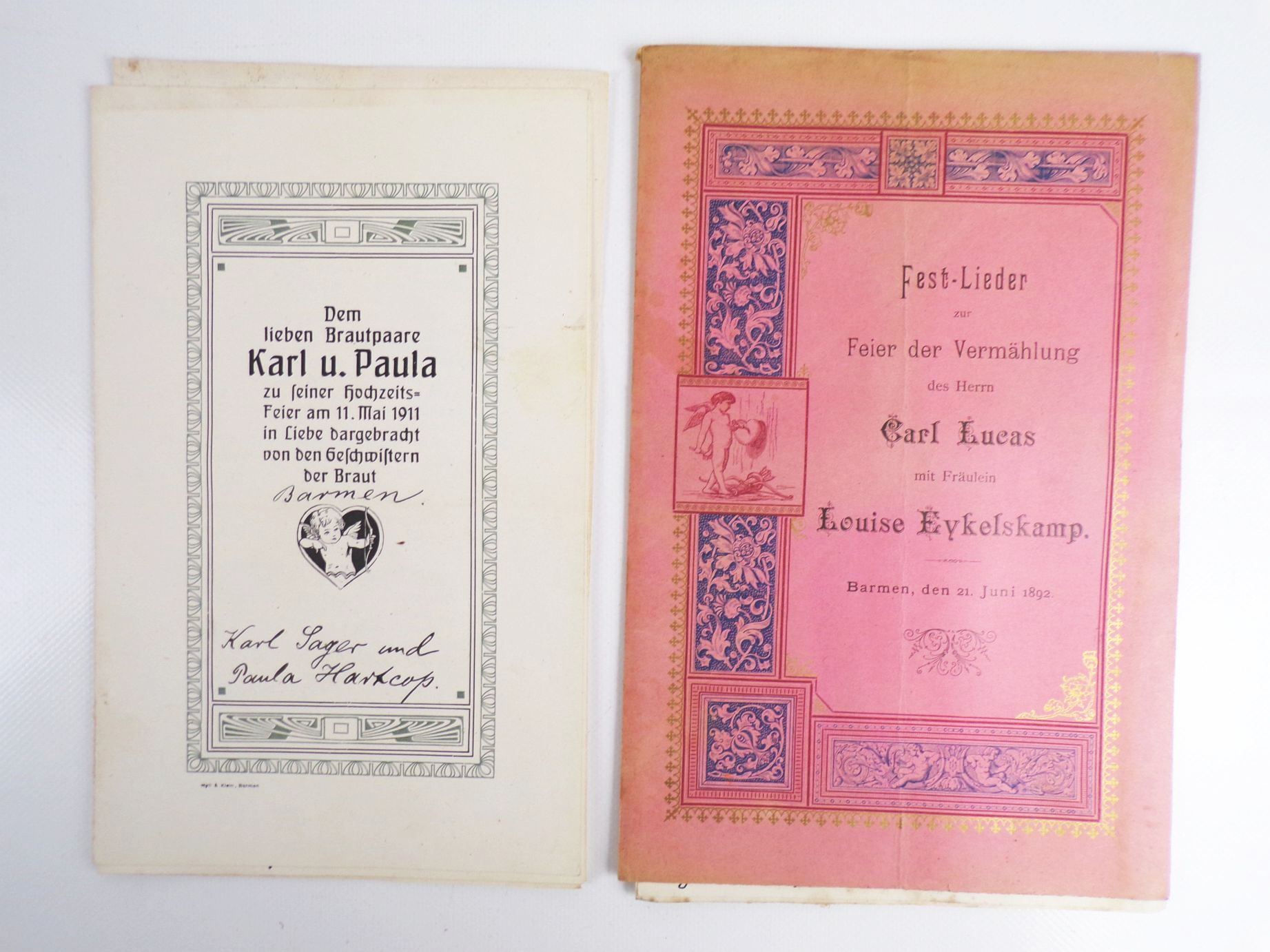 Hochzeitprogramme um 1890 Boeddinghaus Barmen Wuppertal Düsseldorf 