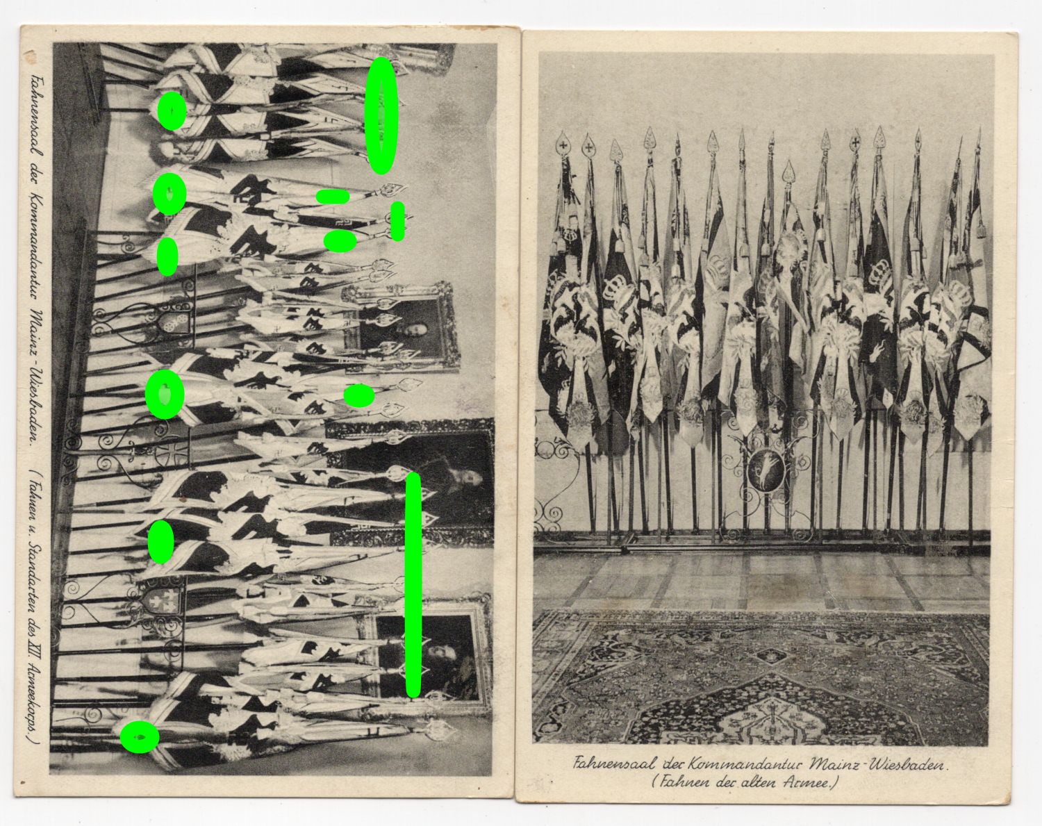 Ak Fahnensaal der Kommandantur Mainz Wiesbaden Fahnen der alten Armee und XII Armeekorps 2 Wk WW2